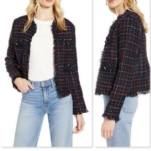 Halogen Navy Samantha Tweed Open Front Blazer M